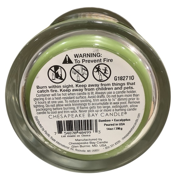 Aromascape by Chesapeake Bay 3-wick 14oz Green Bamboo+Eucalyptus Candle Jar, New - Picture 4 of 5